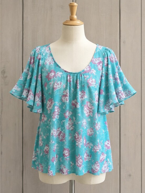 Kimchi Blue Tops - Kimchi Blue Floral Top Teal Soft Girl Flutter Sleeve Mesh Coquette Fairy Core